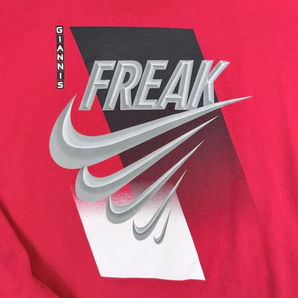 Nike Giannis Freak Long Sleeve Shirt Mens Small Red Graphic Tee DM2451-657